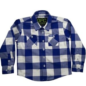 DIXXON DFC Youth Division Blue White Buffalo Plaid Long Sleeve Button Up Boys XS